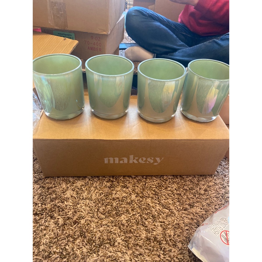Makesy Aura Vessel 12oz Iridescent Sage Green Glass Candle Jars Set of 4 27837